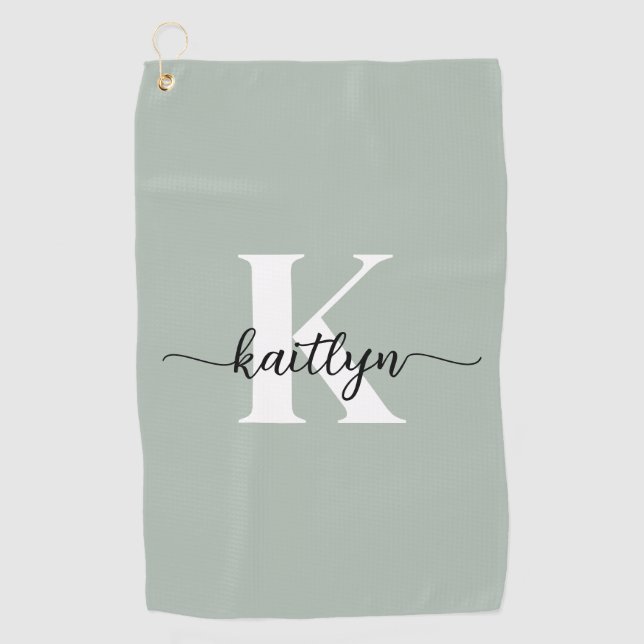 Serviette De Golf Monogramme écriture vert sauge (Devant)