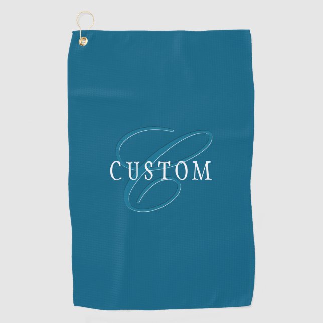 Serviette De Golf Monogramme élégant | Bleu océan (Devant)