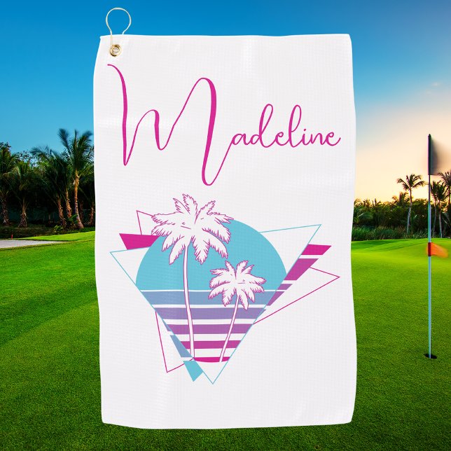 Serviette De Golf Monogramme élégant moderne arbre à palme rétro des (Créateur téléchargé)