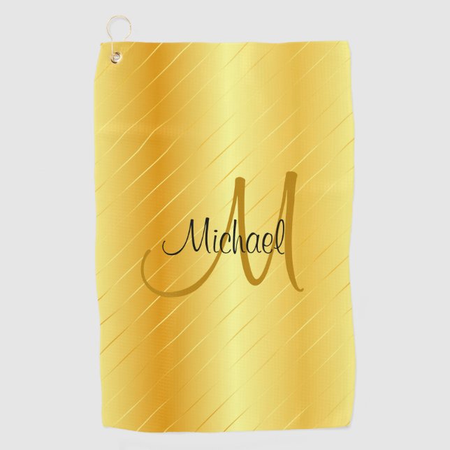 Serviette De Golf Monogramme Élégant Moderne Faux Gold Modèle (Devant)