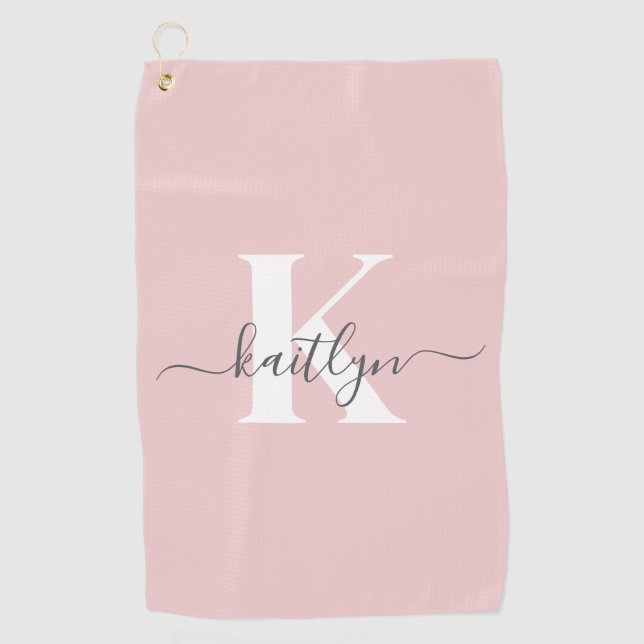 Serviette De Golf Monogramme élégant rose poudré gris (Devant)