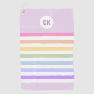 Serviette De Golf Monogramme en Blanc Cirque Pastel Arc-en-ciel rayu