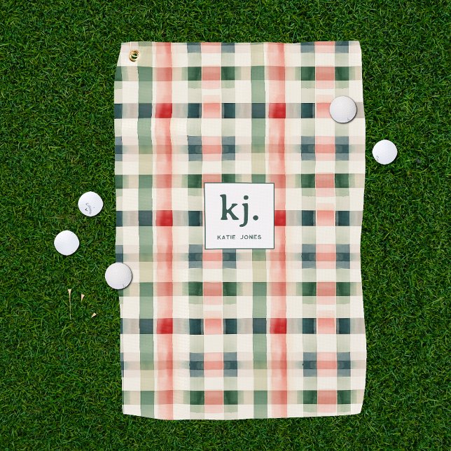 Serviette De Golf Monogramme En vichy doux À feuillage persistant (Créateur téléchargé)