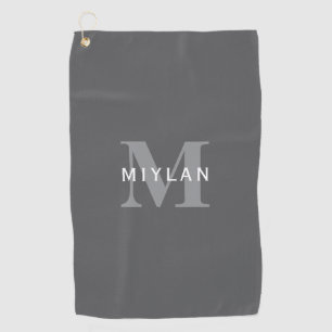 Serviette De Golf Monogramme et nom gris foncé moderne