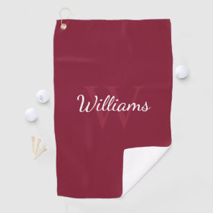 Serviette De Golf Monogramme et nom personnalisé Bourgogne rouge
