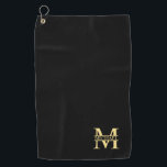 Serviette De Golf Monogramme et nom personnalisé noir et or<br><div class="desc">Monogramme personnalisé et cadeaux de nom avec monogramme d'or personnalisé dans le style de police serif classique avec boîte de nom au milieu du monogramme sur arrière - plan noir. Parfait comme cadeaux de fête des pères pour papa, cadeaux pour grand-père, mari, marié, meilleur homme, groomsmen et plus. Veuillez noter :Les...</div>