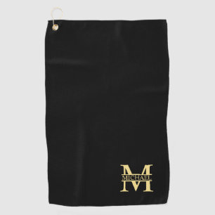 Serviette De Golf Monogramme et nom personnalisé noir et or