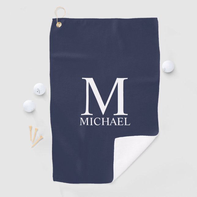 Serviette De Golf Monogramme et nom personnalisés bleu marine (En situation)