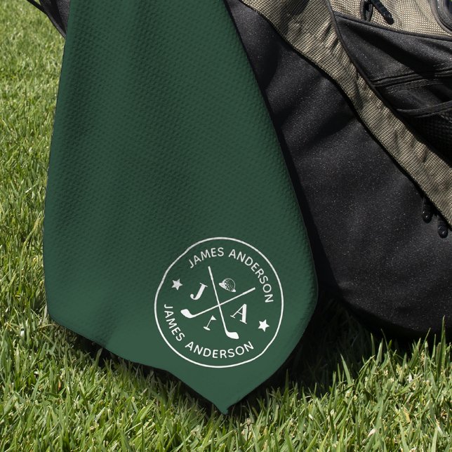 Serviette De Golf Monogramme et nom personnalisés de golfeur élégant (Créateur téléchargé)