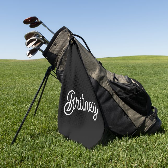 Serviette De Golf Monogramme et nom personnalisés en noir moderne (Vert)