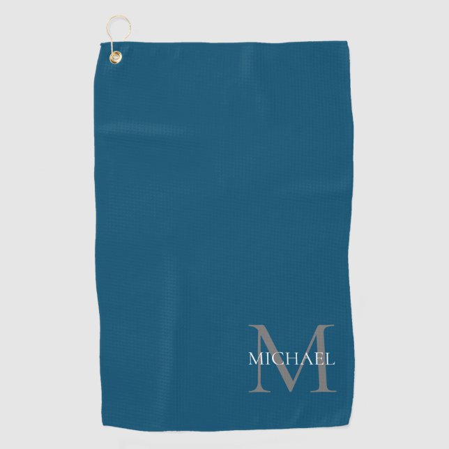 Serviette De Golf Monogramme et nom personnalisés Ocean Blue (Devant)