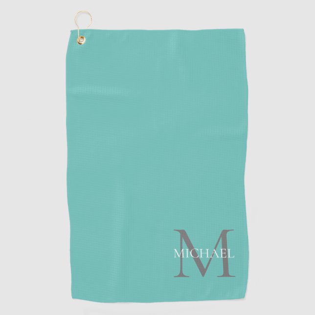 Serviette De Golf Monogramme et nom personnalisés Ocean Light Turquo (Devant)