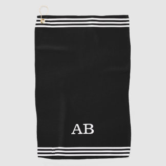 Serviette De Golf Monogramme et trois bandes sur fond noir