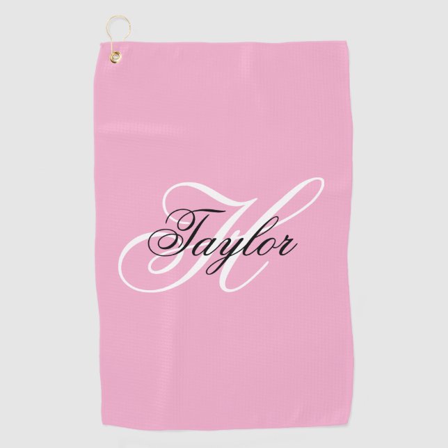 Serviette De Golf Monogramme fantaisie noir et blanc Rose (Devant)