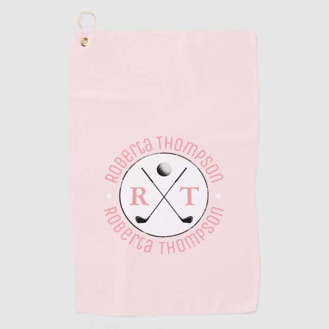 Serviette De Golf Monogramme feminine rose à deux initiaux (Devant)