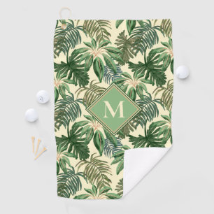 Serviette De Golf Monogramme Feuille de palmiers tropicaux