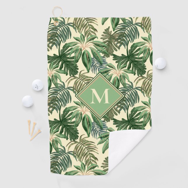 Serviette De Golf Monogramme Feuille de palmiers tropicaux (En situation)