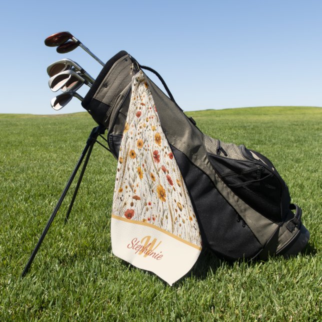 Serviette De Golf Monogramme Fleur sauvage rustique - Motif Floral B (Vert)
