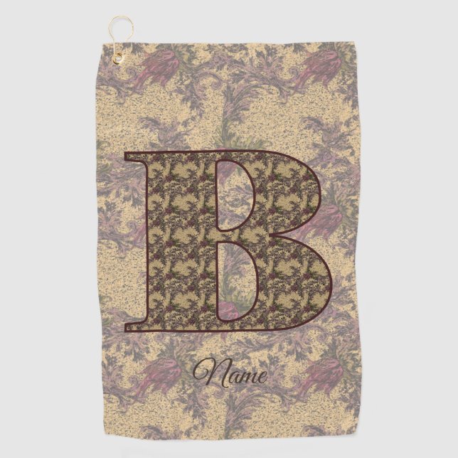 Serviette De Golf Monogramme floral initial B Élégant Personnalisé (Devant)