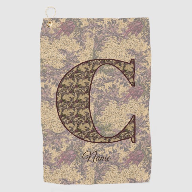 Serviette De Golf Monogramme floral initial C Élégant Personnalisé (Devant)
