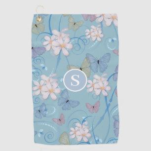Serviette De Golf Monogramme floral papillon bleu