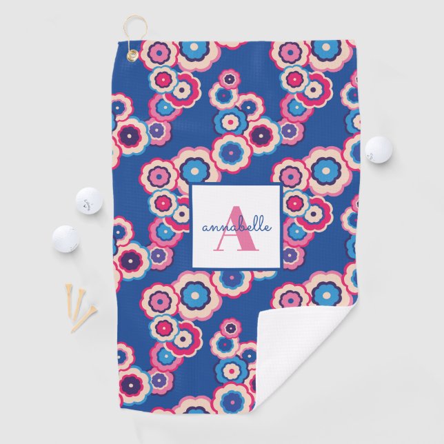 Serviette De Golf Monogramme floral rétro Prénom (En situation)