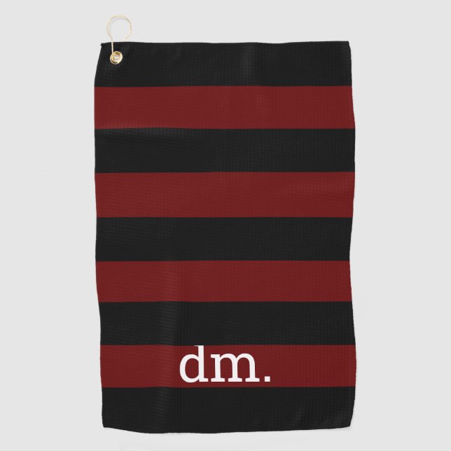 Serviette De Golf Monogramme framboise et bande noire (Devant)