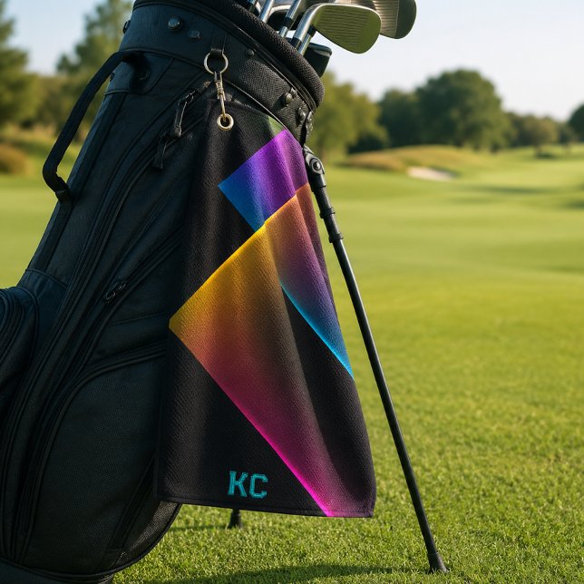 Serviette De Golf Monogramme Géométrique Néon Noir Élégant (Créateur téléchargé)