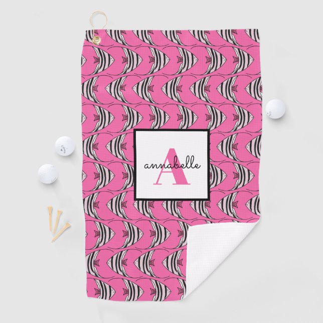 Serviette De Golf Monogramme Girly rose Motif de poisson personnalis (En situation)