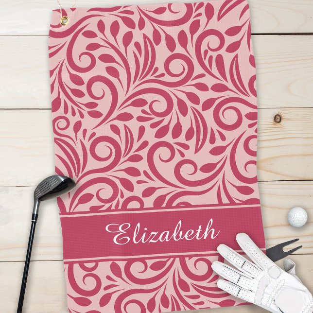 Serviette De Golf Monogramme Golfer Nom Chic Magenta Rouge Rose Girl (Créateur téléchargé)