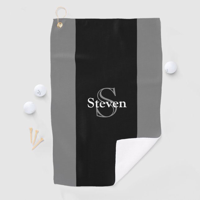 Serviette De Golf Monogramme gris noir moderne chic personnalisé (En situation)