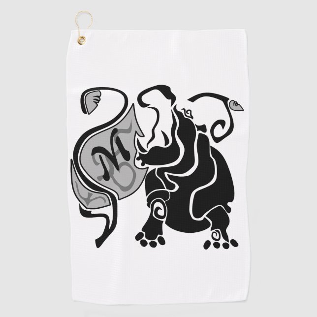 Serviette De Golf Monogramme Hippo en colère (Devant)
