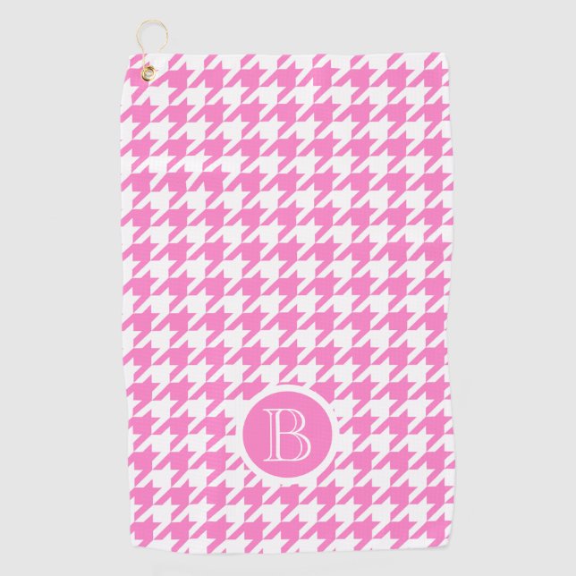 Serviette De Golf Monogramme Houndstooth Style rose blanc Personnali (Devant)