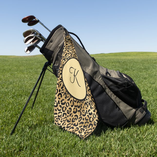 Serviette De Golf Monogramme Imprimé léopard noir et or Imprimé guép (Vert)