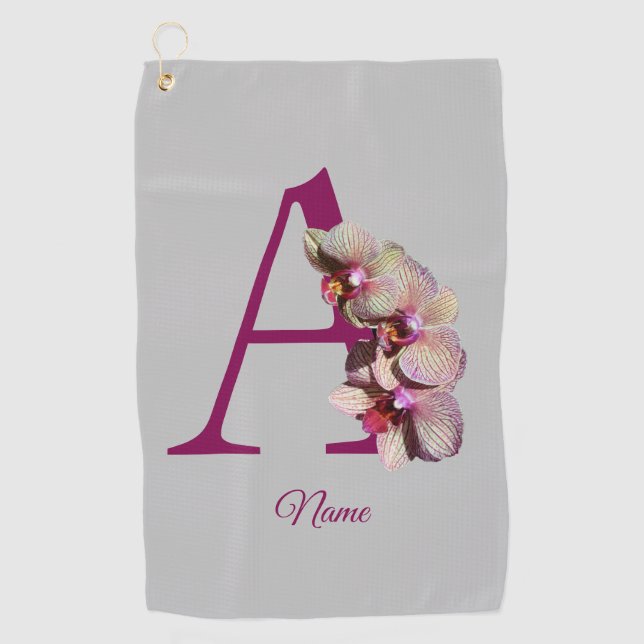 Serviette De Golf Monogramme Initial Élégant Orchidée A Personnalisé (Devant)
