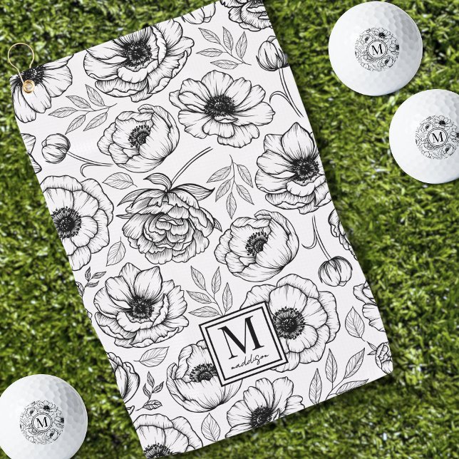 Serviette De Golf Monogramme Initial Floral (Elegant Floral Pattern Initial Monogram Golf Towel)