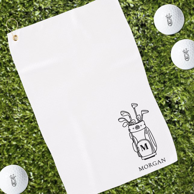 Serviette De Golf Monogramme Initial Noir Blanc (Monogram Golf Bag Golf Towel)