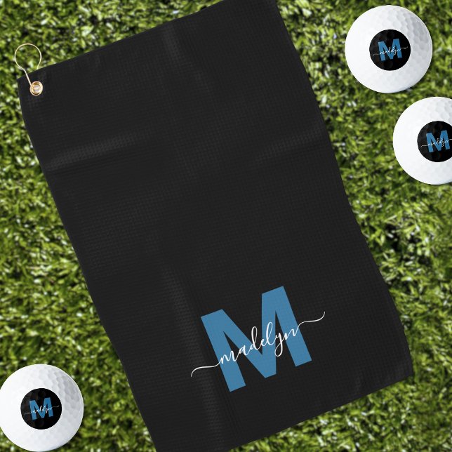 Serviette De Golf Monogramme Initial Nom Personnalisé Bleu (Personalized Blue Initial Name Monogram Golf Towel)