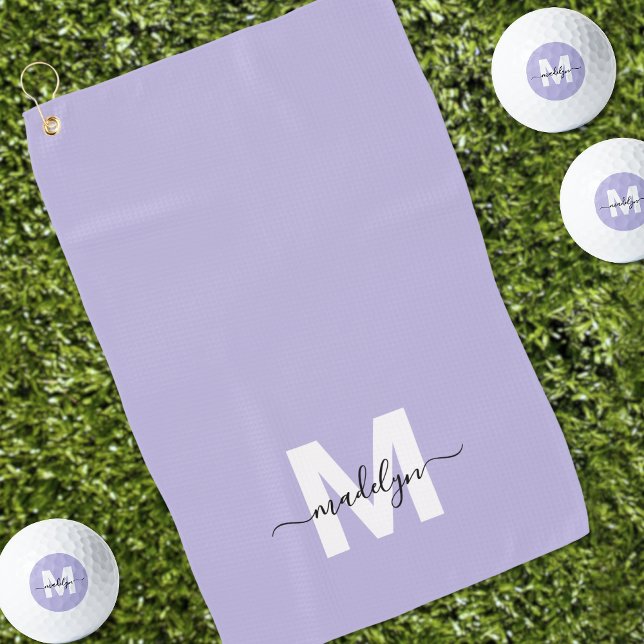 Serviette De Golf Monogramme Initial Nom Violet (Purple Initial Name Monogram Golf Towel)