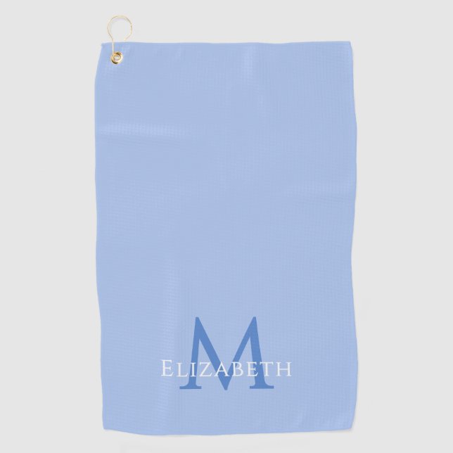 Serviette De Golf Monogramme Initial Personnalisé Bleu Élégant (Devant)