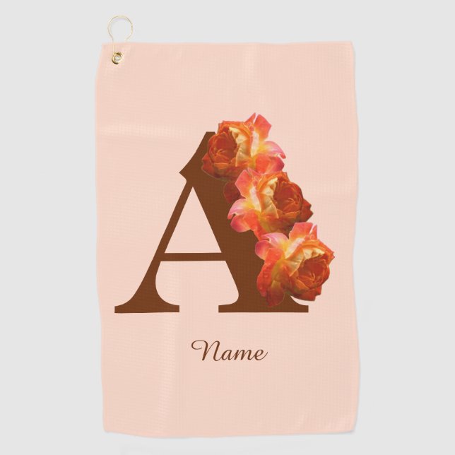 Serviette De Golf Monogramme initiale A personnalisé Rose orange (Devant)