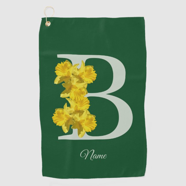 Serviette De Golf Monogramme initiale B jonquille personnalisé (Devant)