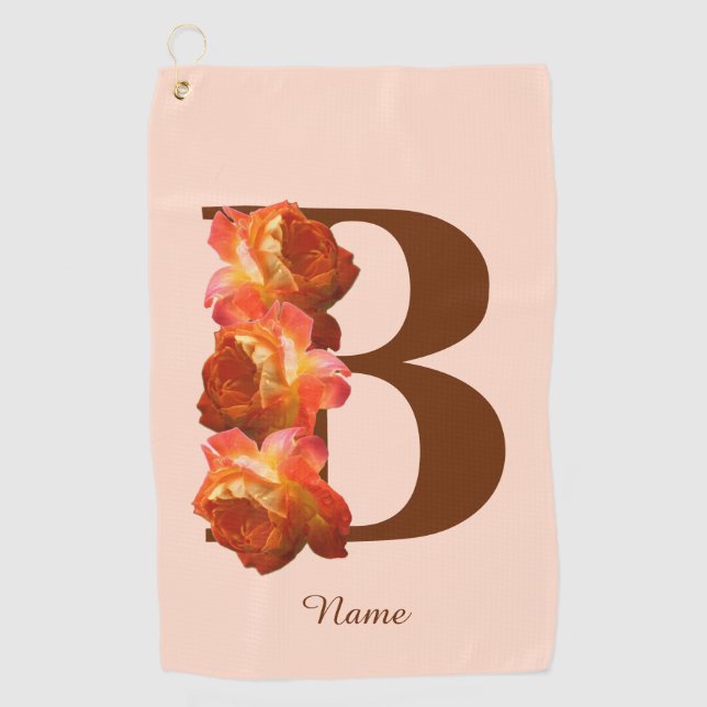 Serviette De Golf Monogramme Initiale B personnalisé Rose Orange (Devant)