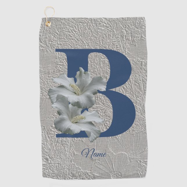 Serviette De Golf Monogramme initiale B personnalisée de fleur d'Hib (Devant)
