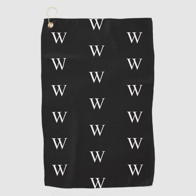 Serviette De Golf Monogramme initiale noir et blanc moderne (Devant)