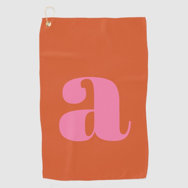 Serviette De Golf Monogramme initiale rétro gras rose orange pour go (Devant)