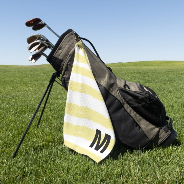 Serviette De Golf Monogramme Jaune Blanc Rayures Aquarelle (Vert)