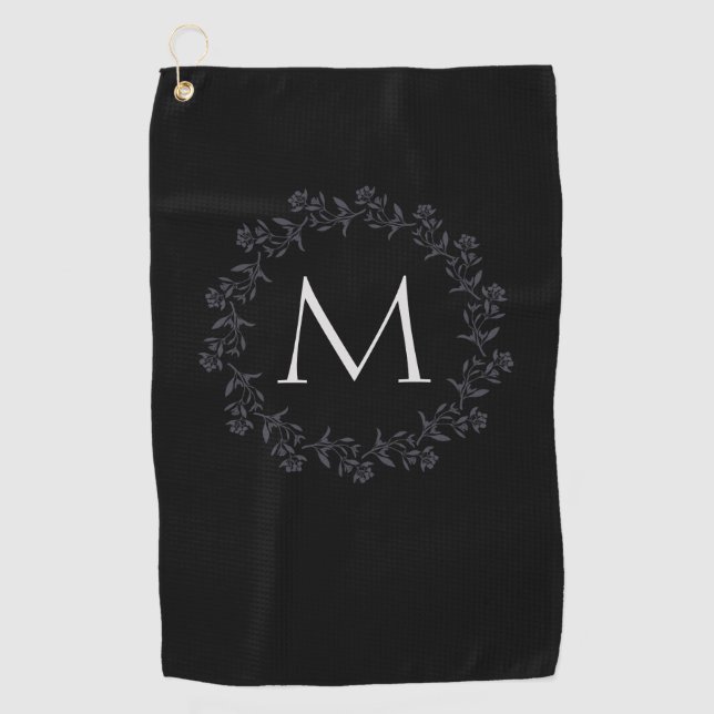 Serviette De Golf Monogramme Jolie couronne florale (Devant)