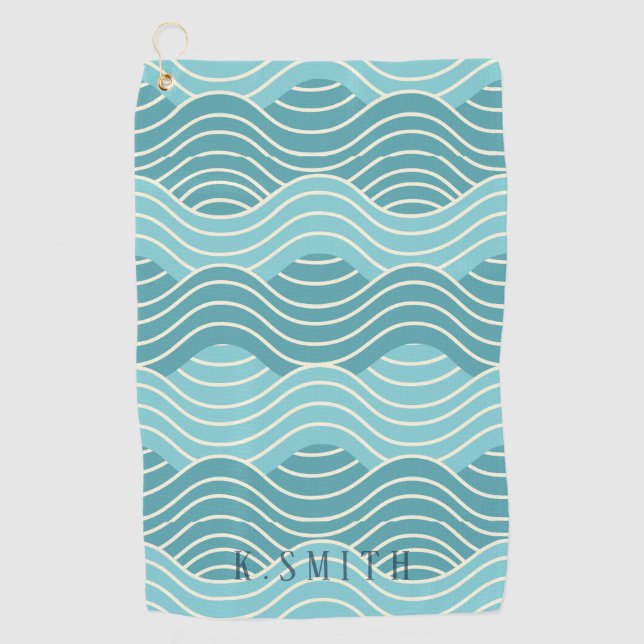 Serviette De Golf Monogramme Kawaii Cute Blue Water Wave Motif (Devant)