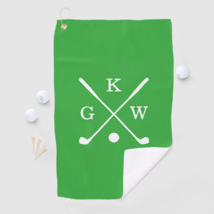 Serviette De Golf Monogramme Kelly Green and White Golf Clubs
